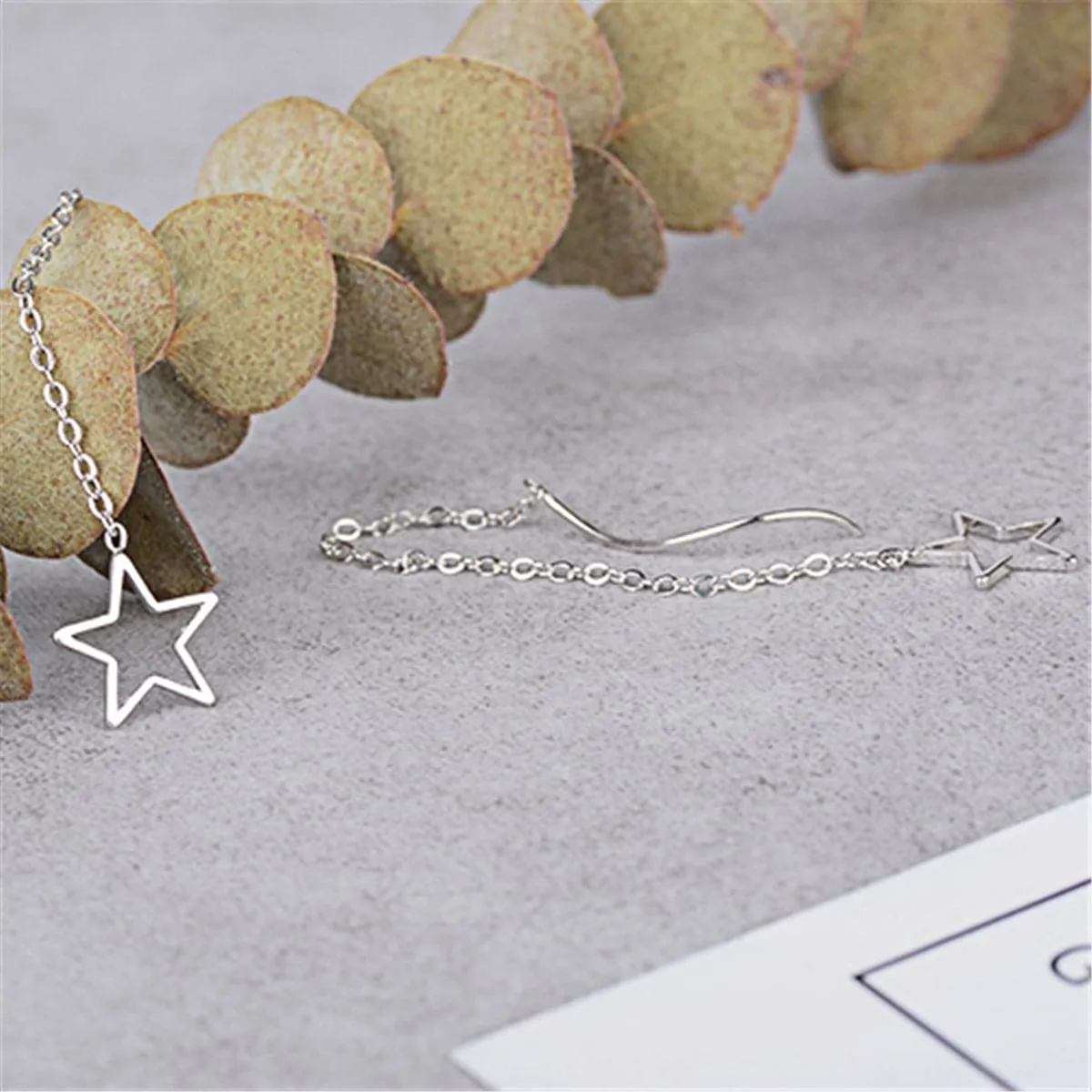 Silver-Plated Hollow Star Threader Earrings