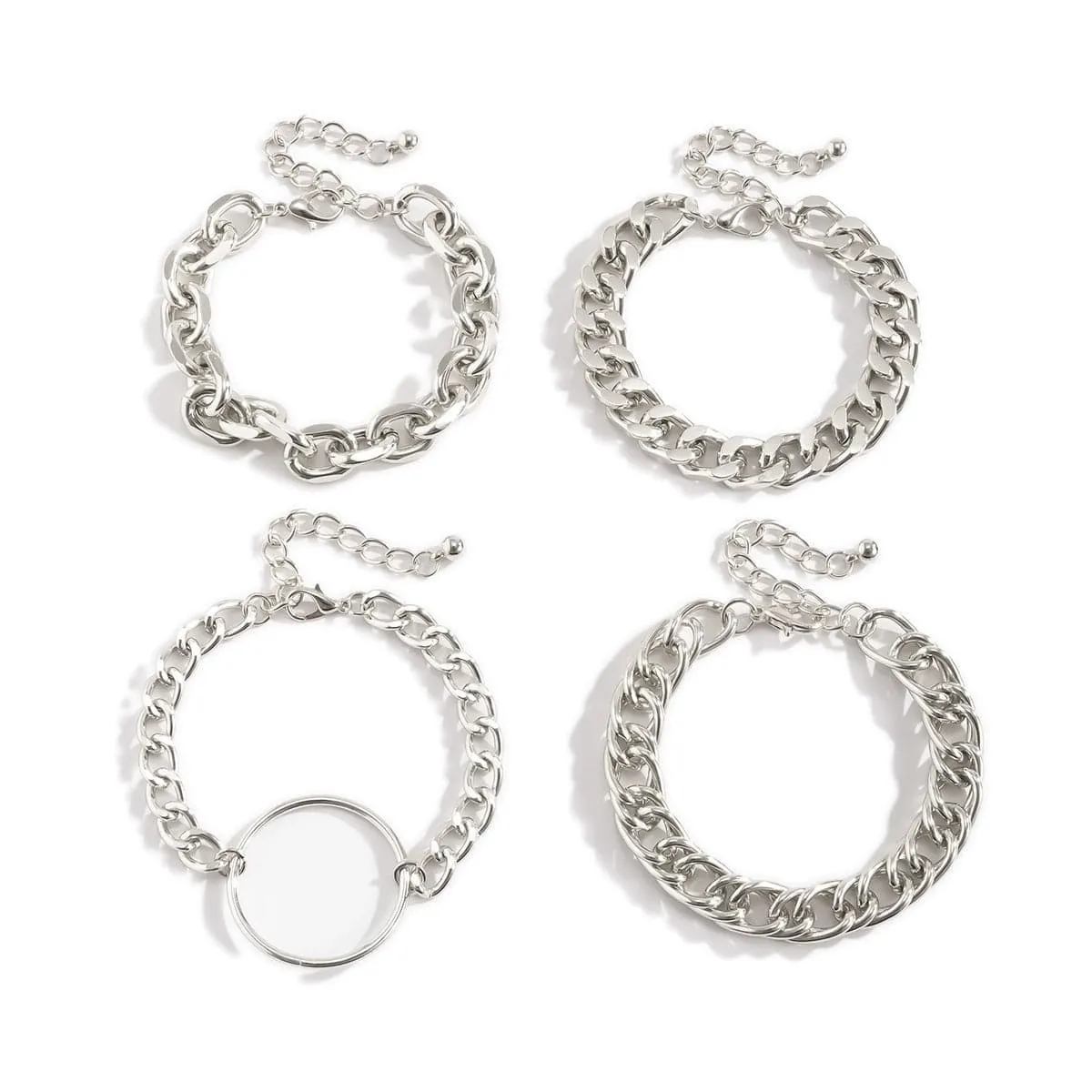 Silver-Plated Hoop Cable Chain Bracelet Set