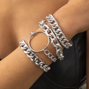 Silver-Plated Hoop Cable Chain Bracelet Set