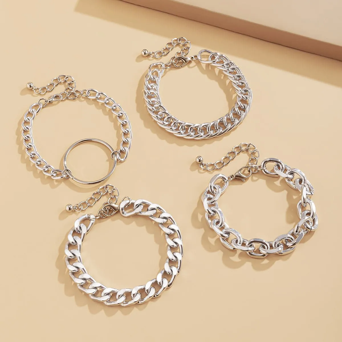 Silver-Plated Hoop Cable Chain Bracelet Set