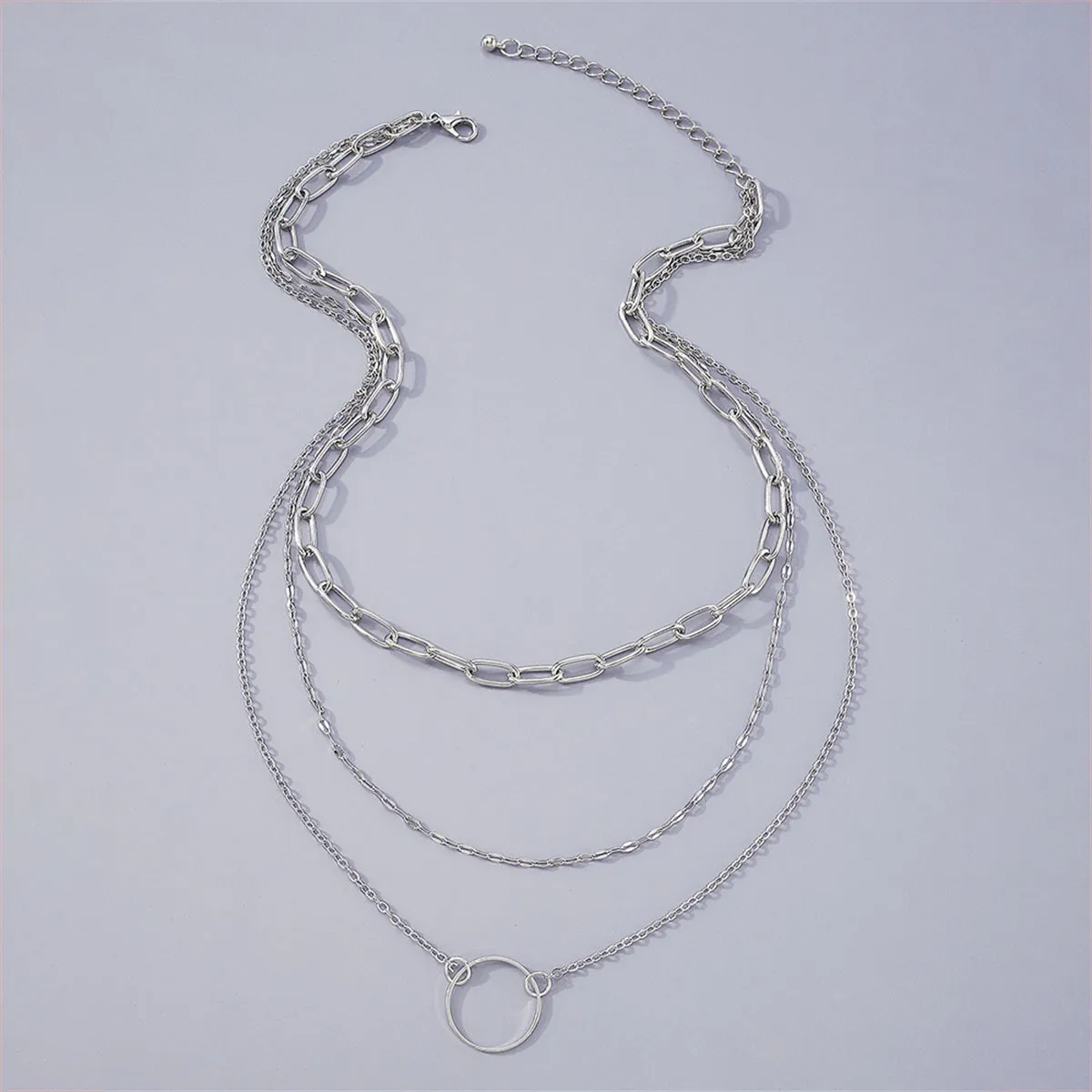 Silver-Plated Hoop Pendant Layered Necklace