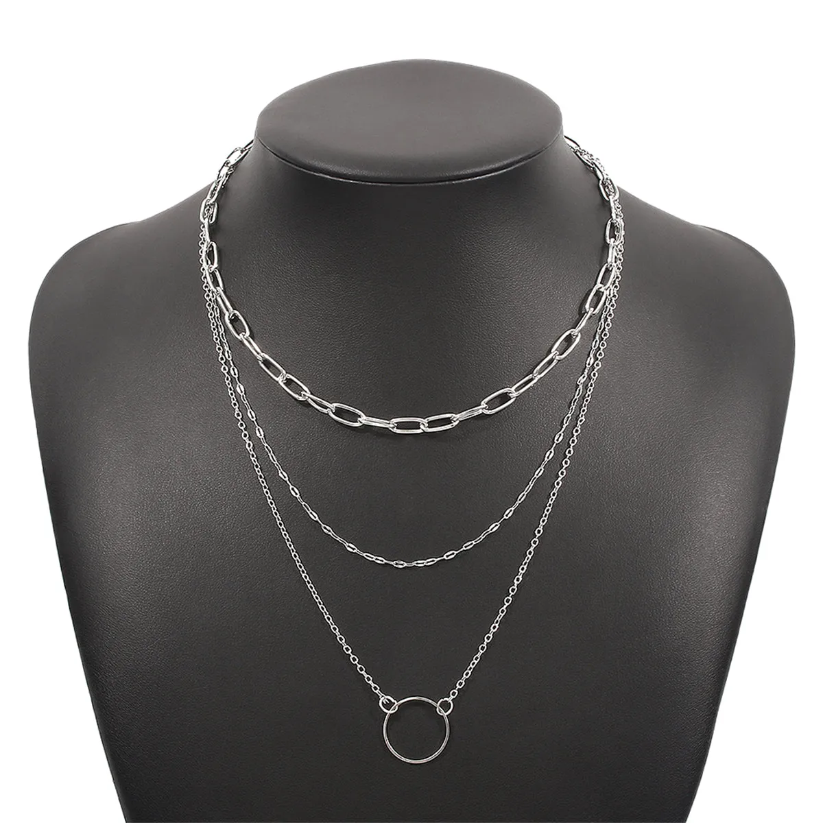 Silver-Plated Hoop Pendant Layered Necklace