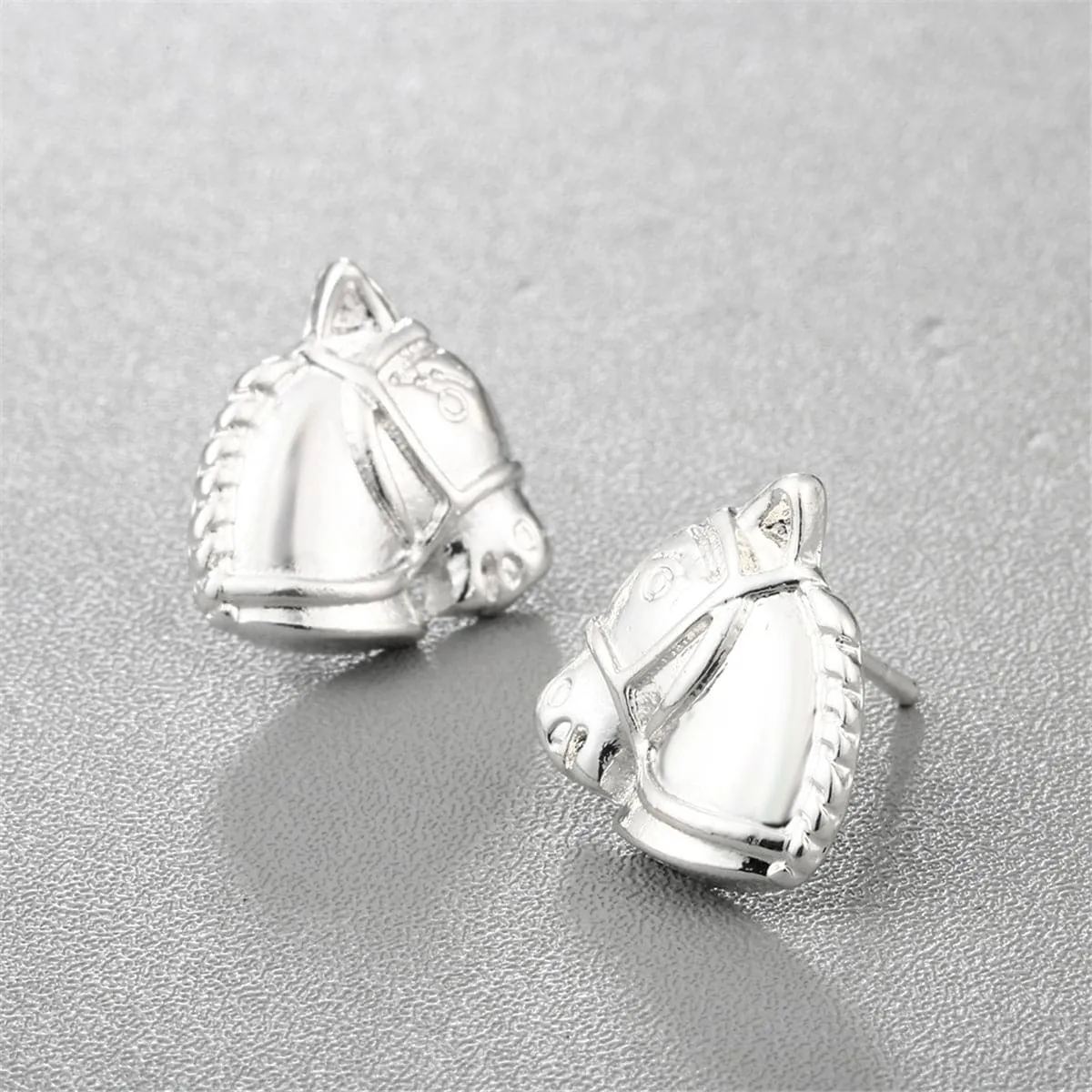 Silver-Plated Horse Head Stud Earrings