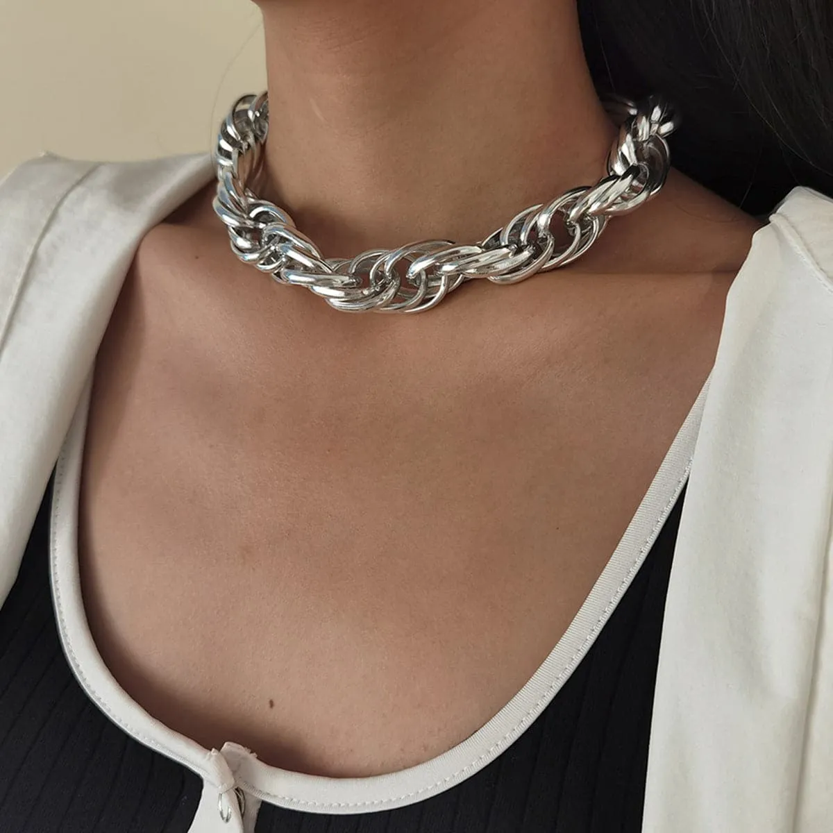 Silver-Plated Intertwined Choker Necklace