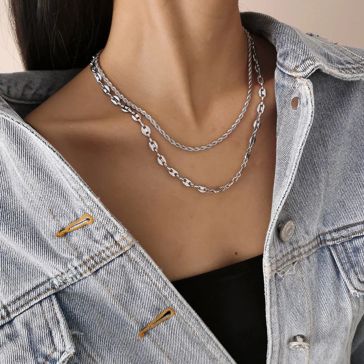 Silver-Plated Intertwined Layered Necklace
