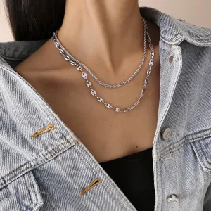 Silver-Plated Intertwined Layered Necklace