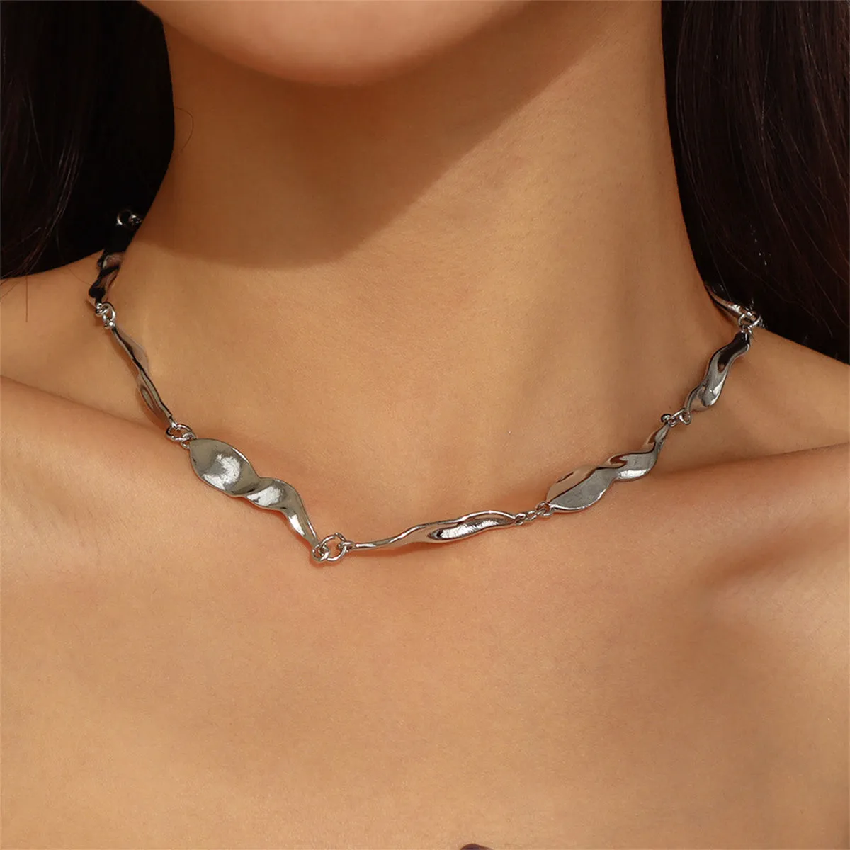 Silver-Plated Irregular Station Necklace