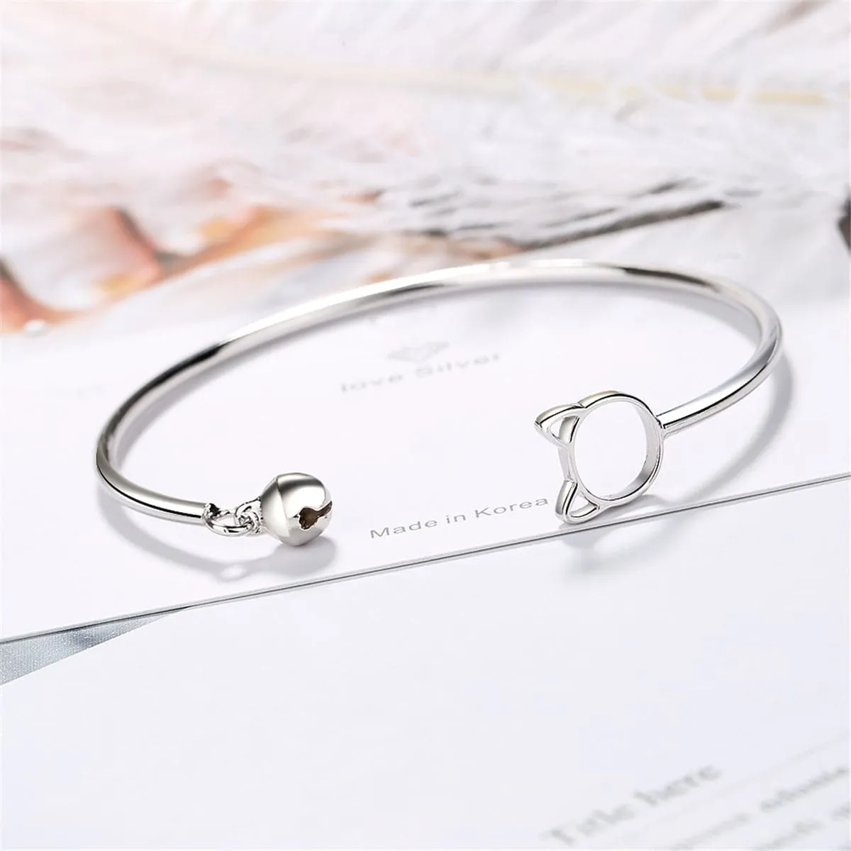 Silver-Plated Kitty & Bell Cuff