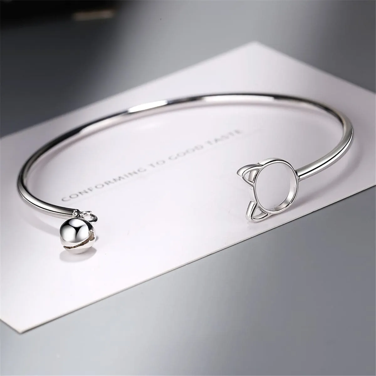 Silver-Plated Kitty & Bell Cuff