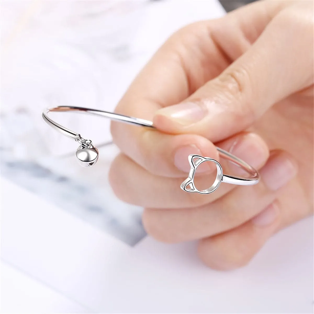 Silver-Plated Kitty & Bell Cuff