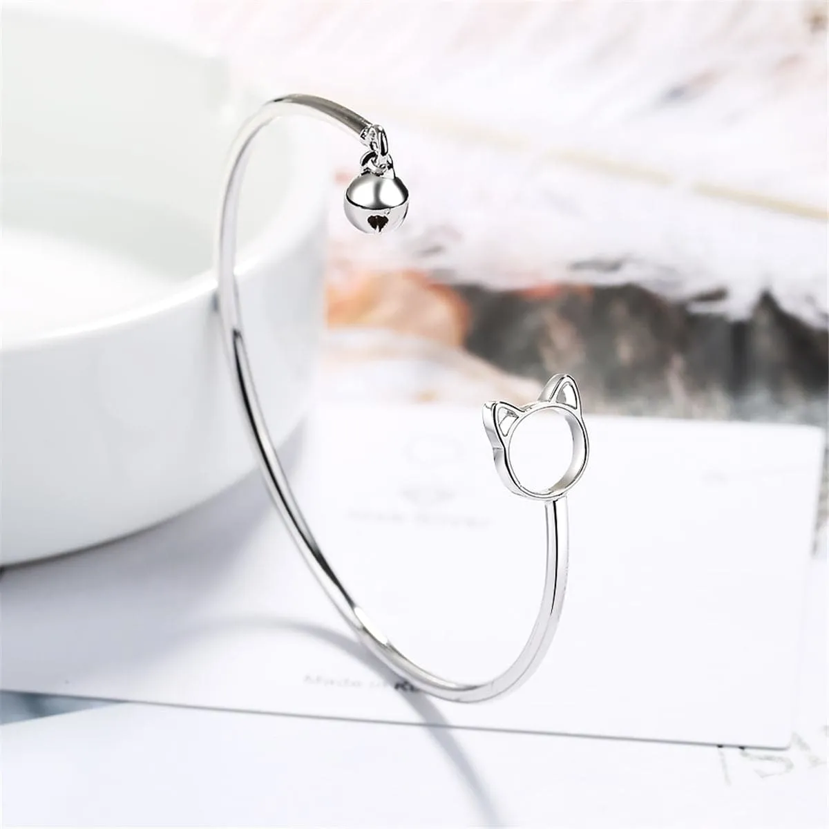 Silver-Plated Kitty & Bell Cuff