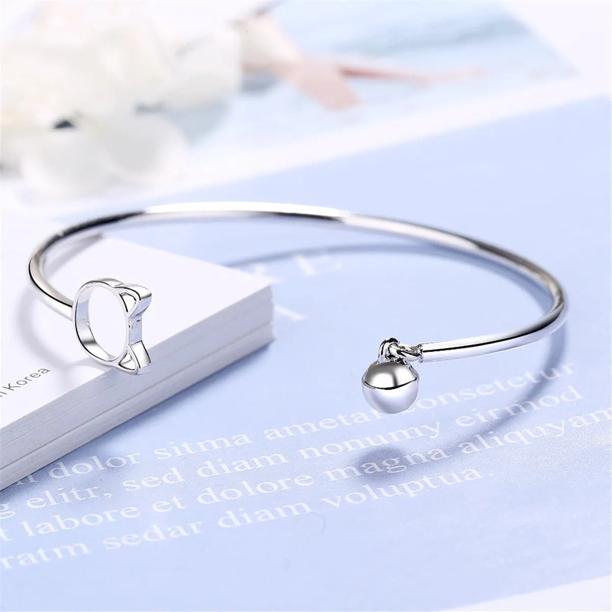 Silver-Plated Kitty & Bell Cuff