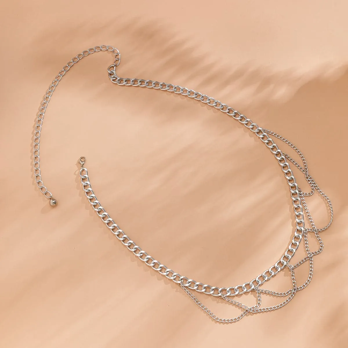 Silver-Plated Layered Curb Chain Waist Belt