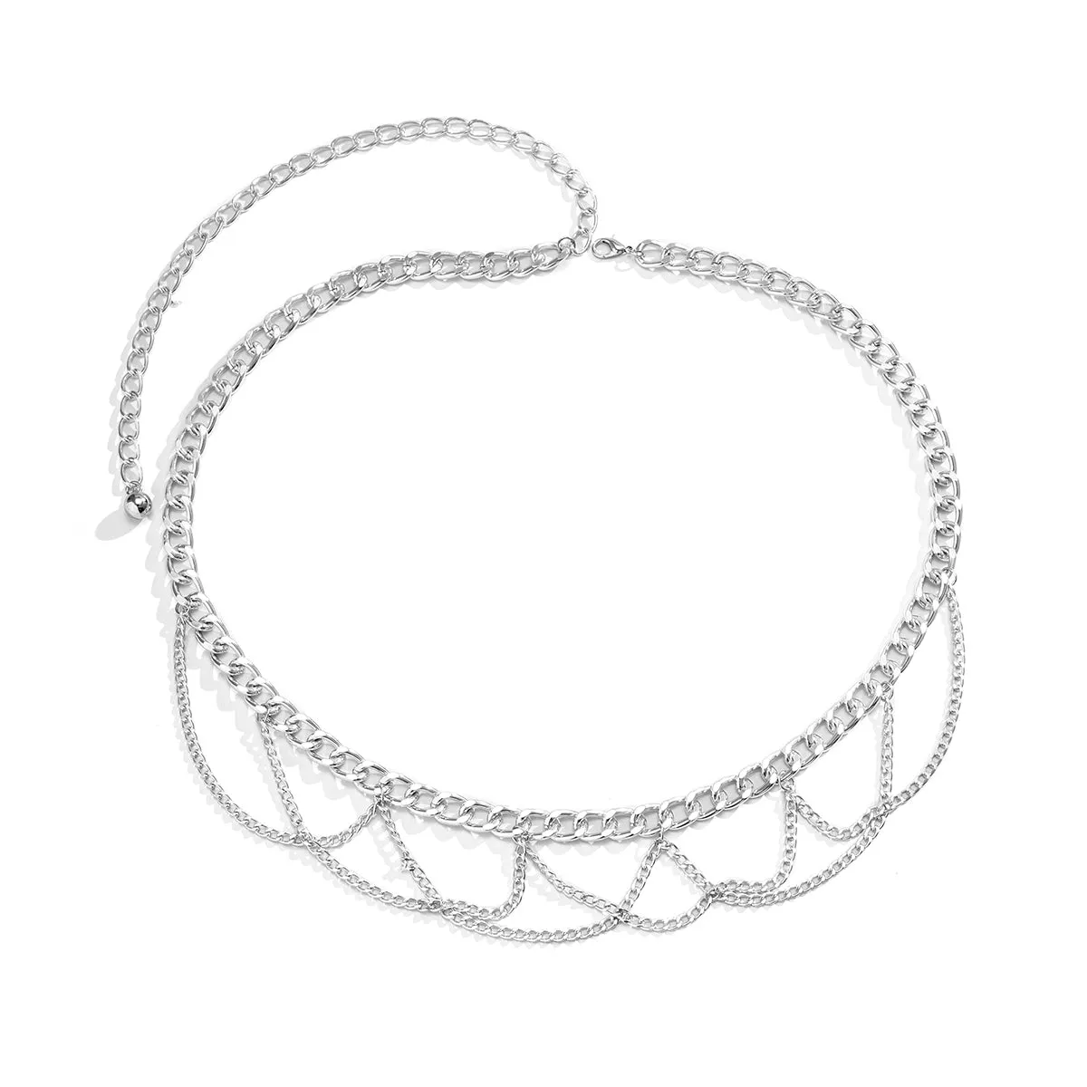 Silver-Plated Layered Curb Chain Waist Belt