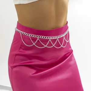 Silver-Plated Layered Curb Chain Waist Belt