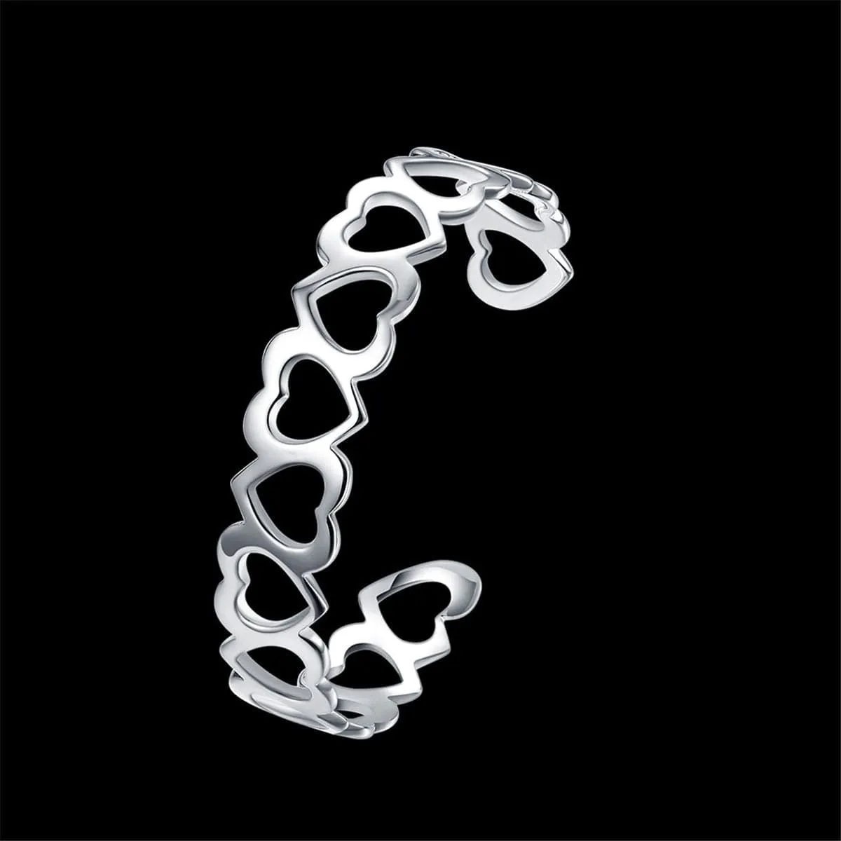 Silver-Plated Linking Hollow Heart Cuff