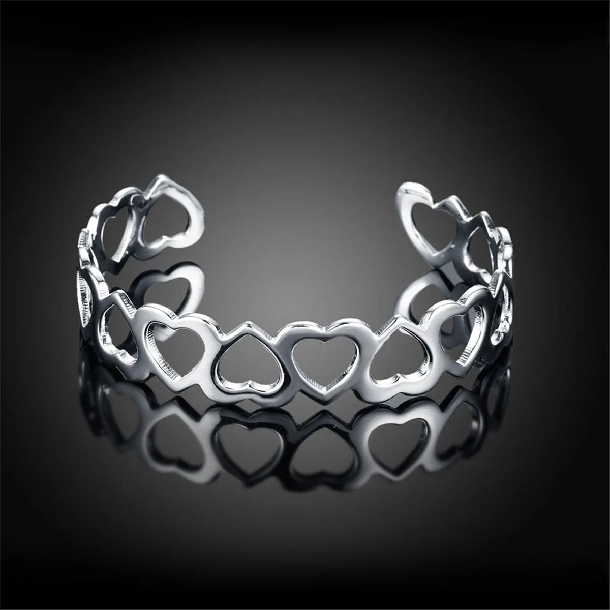 Silver-Plated Linking Hollow Heart Cuff