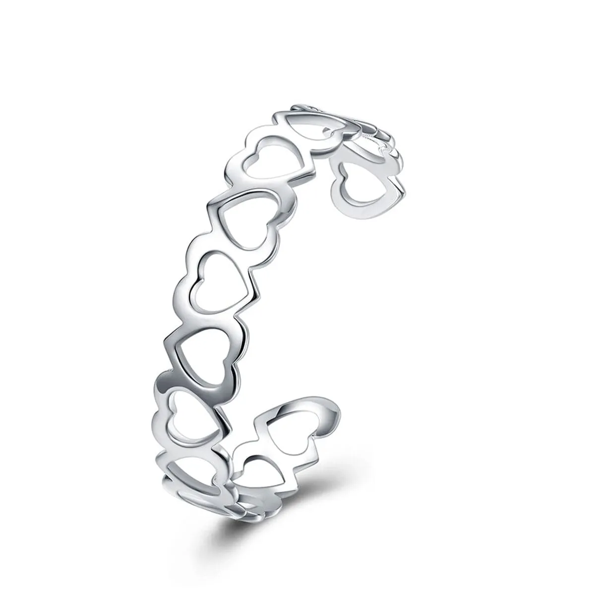 Silver-Plated Linking Hollow Heart Cuff
