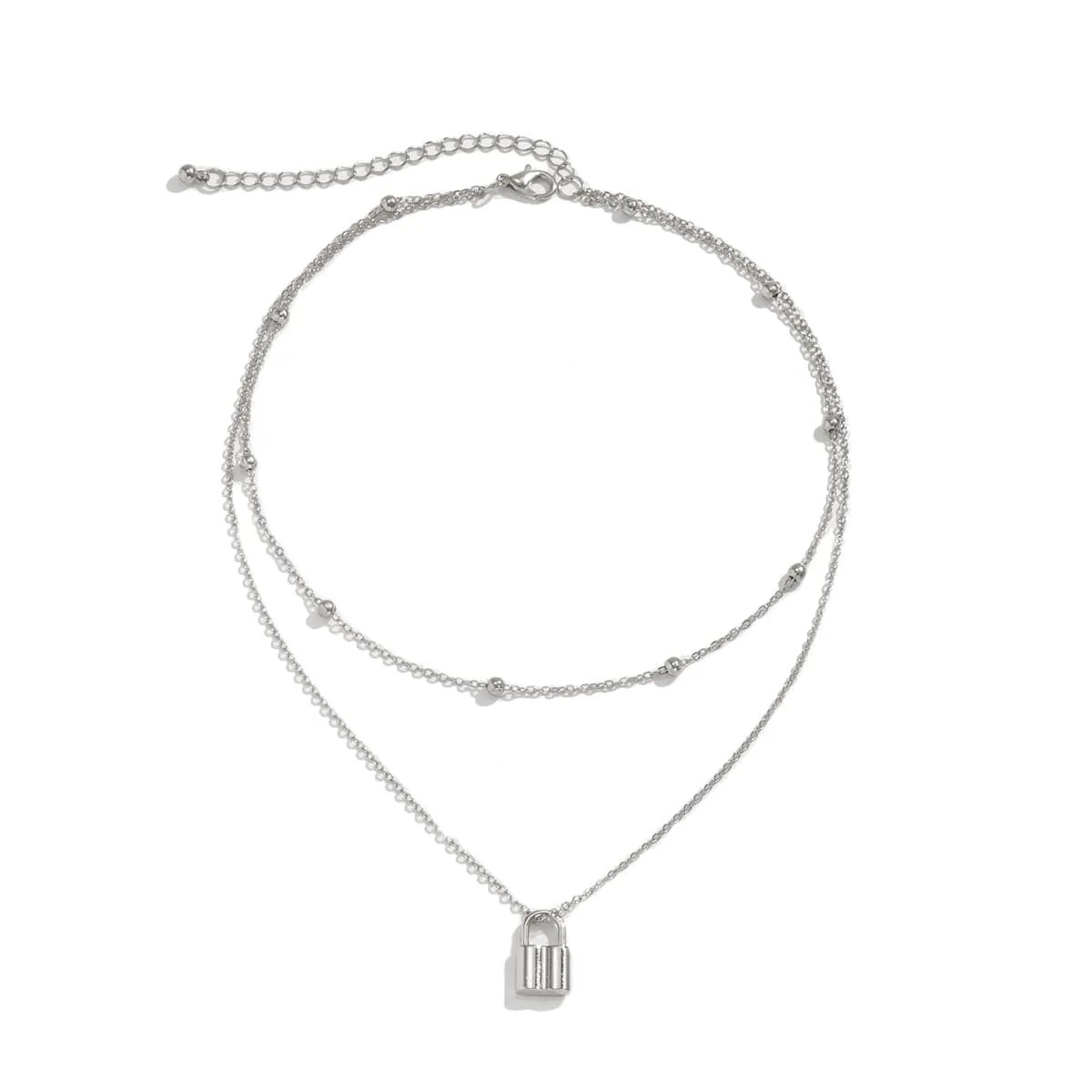 Silver-Plated Lock Layered Pendant Necklace