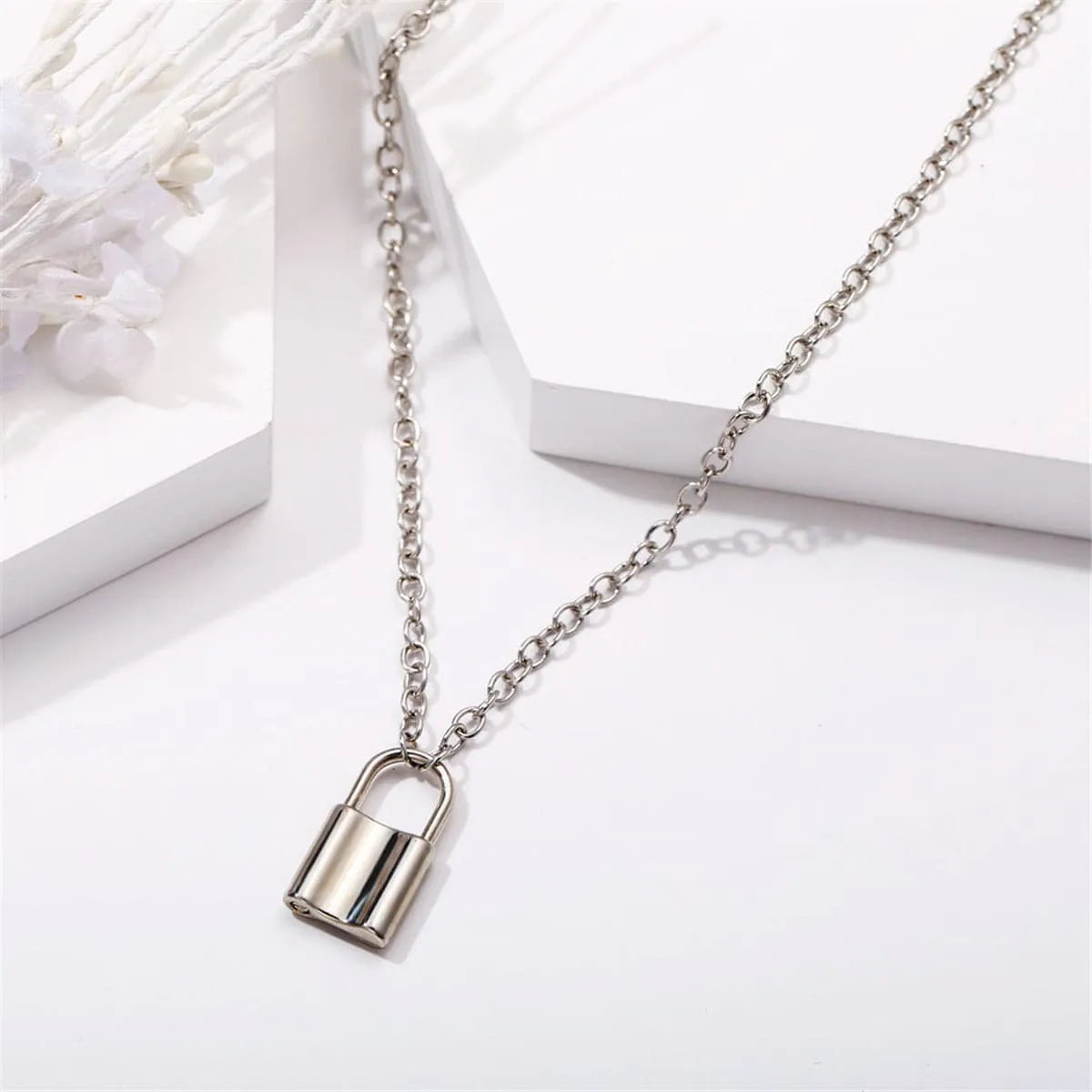 Silver-Plated Lock Pendant Necklace