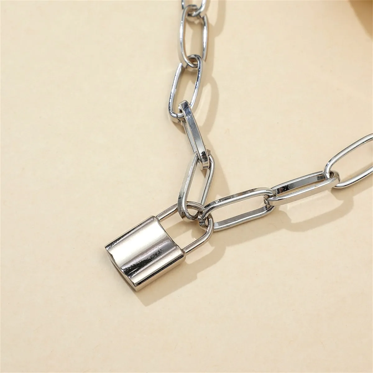 Silver-Plated Lock Pendant Necklace