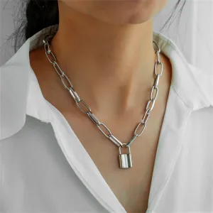 Silver-Plated Lock Pendant Necklace