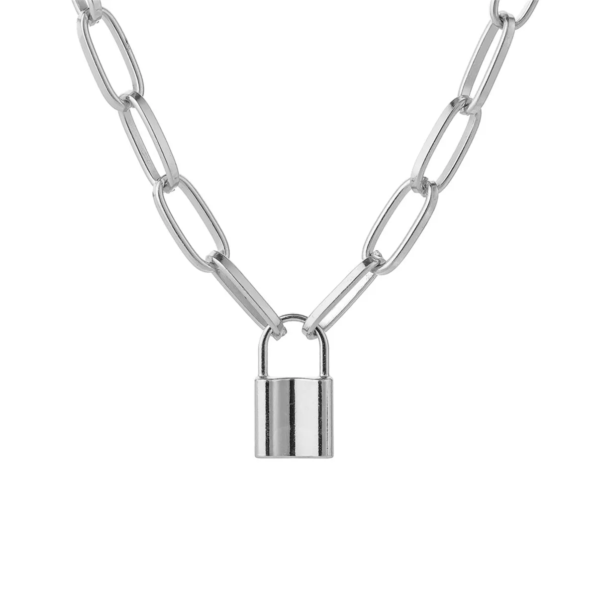 Silver-Plated Lock Pendant Necklace