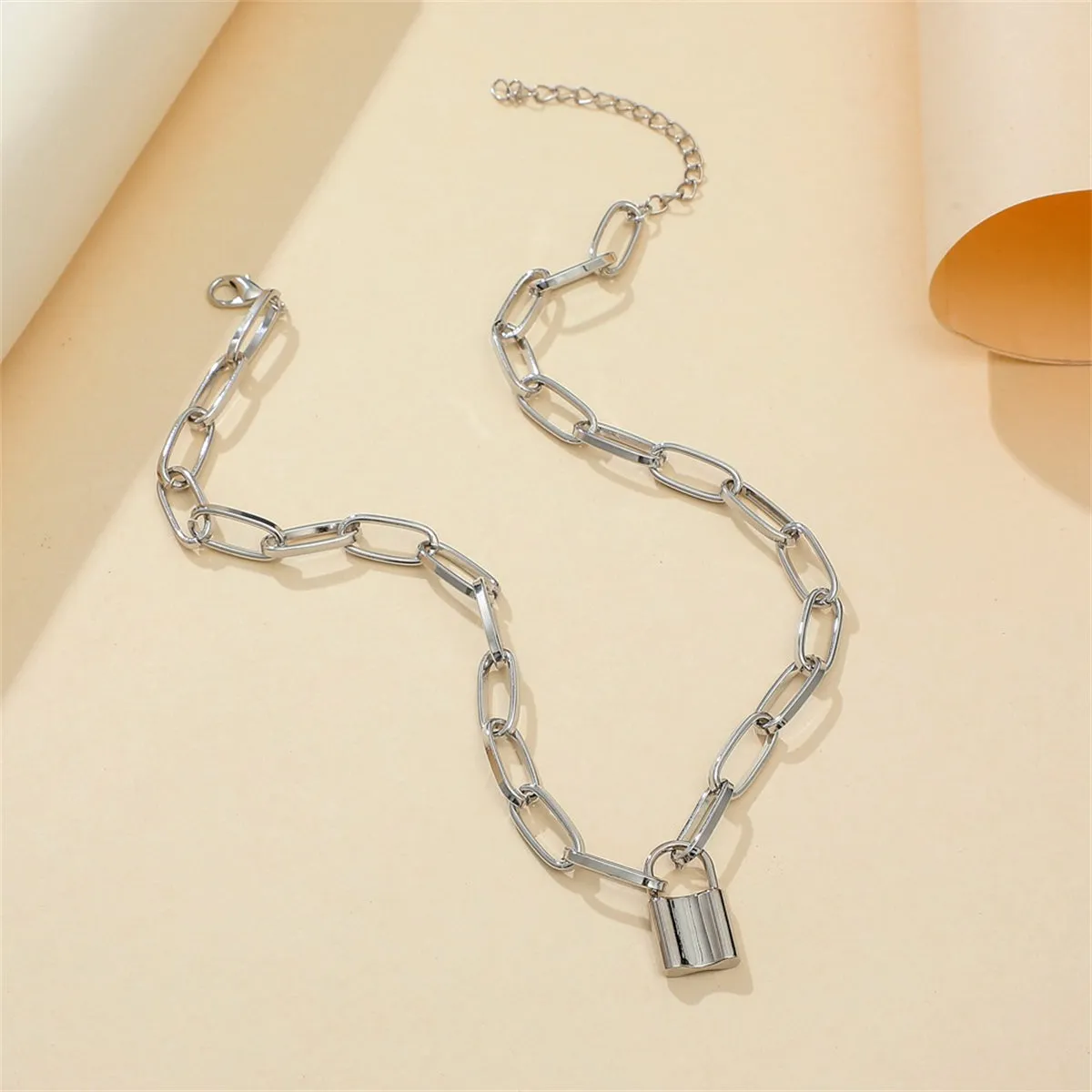 Silver-Plated Lock Pendant Necklace