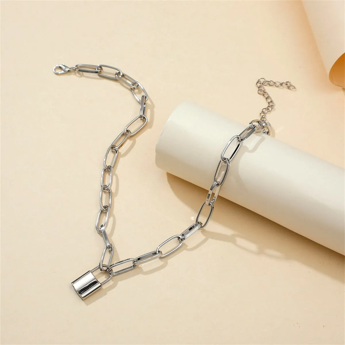 Silver-Plated Lock Pendant Necklace