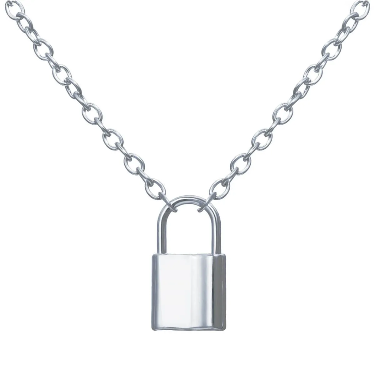 Silver-Plated Lock Pendant Necklace