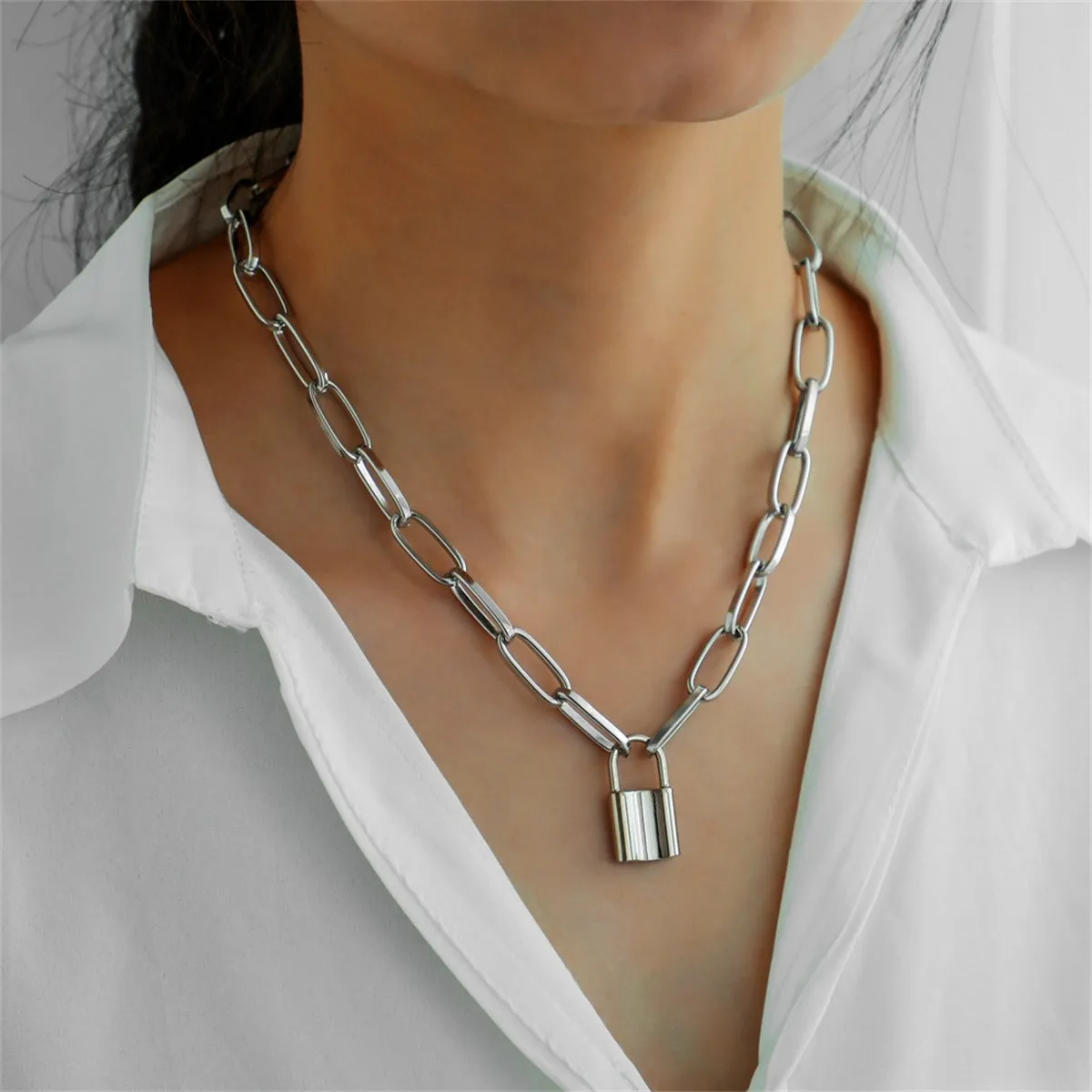 Silver-Plated Lock Pendant Necklace