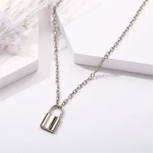 Silver-Plated Lock Pendant Necklace