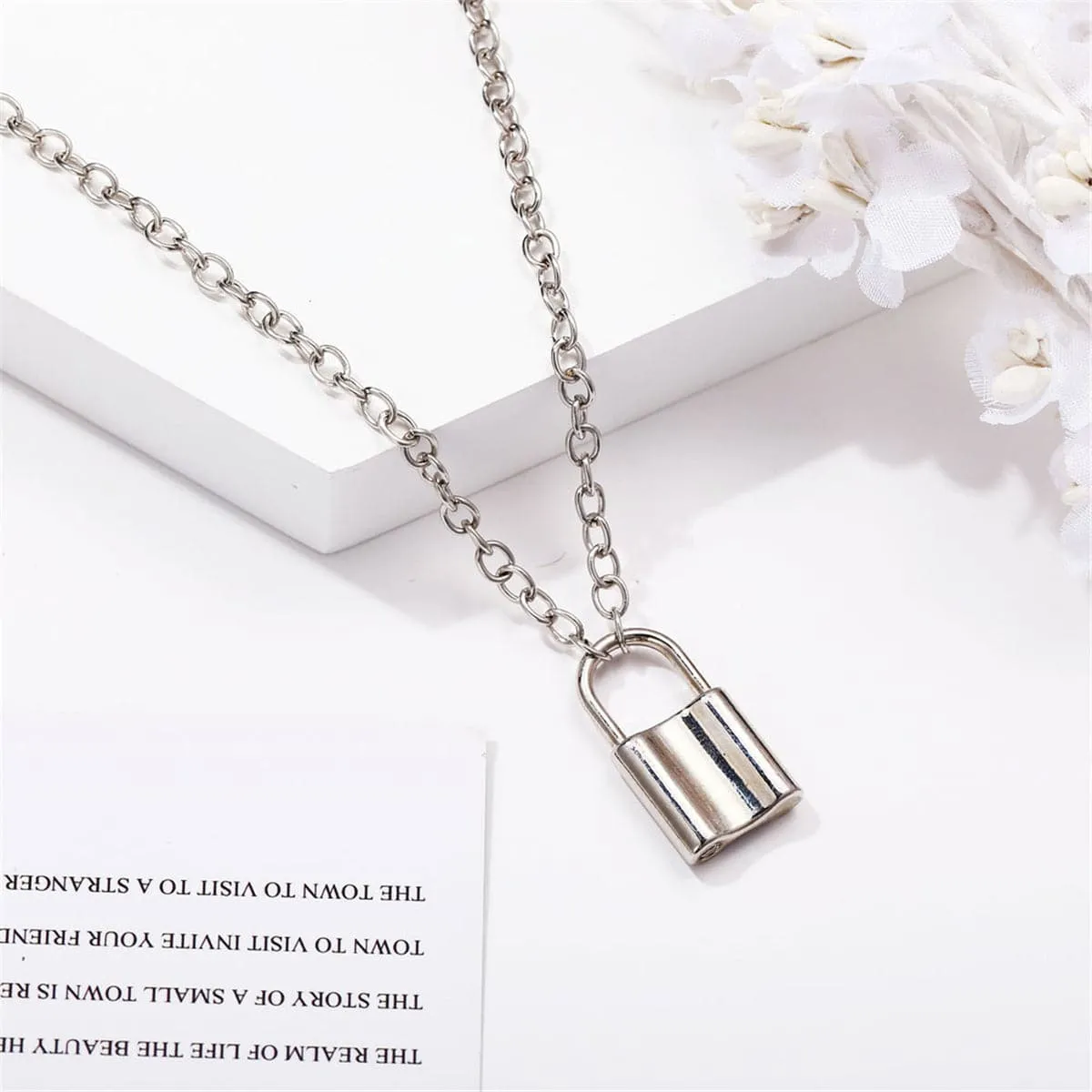 Silver-Plated Lock Pendant Necklace
