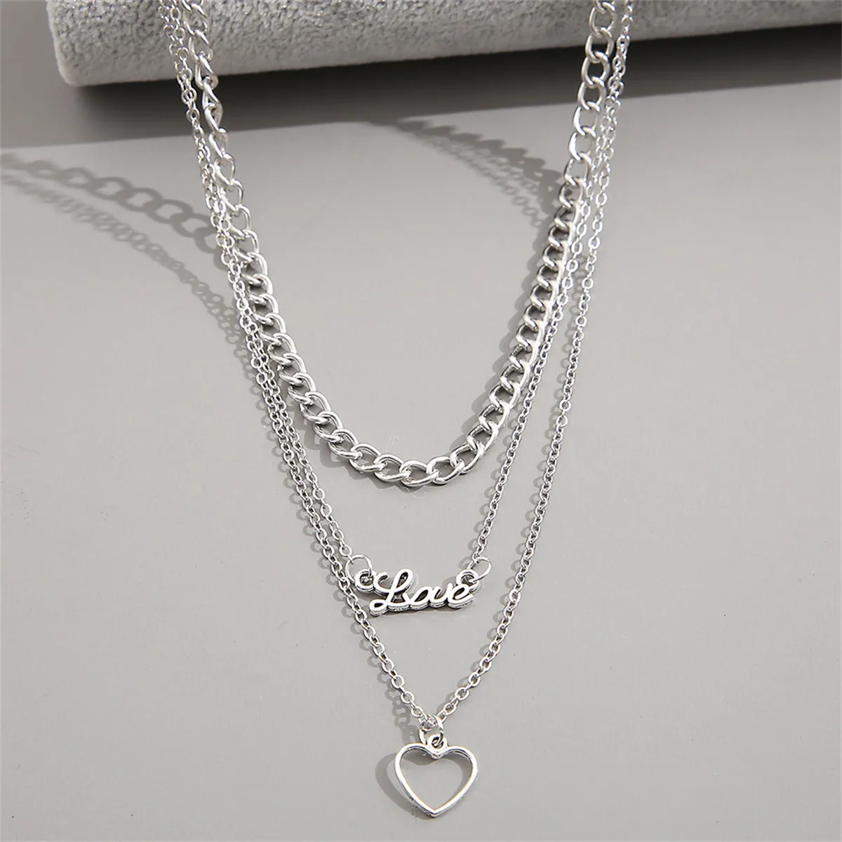 Silver-Plated 'Love' Heart Pendant Layered Pendant Necklace