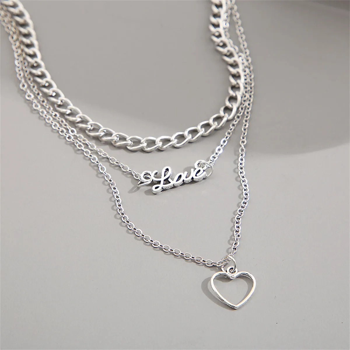 Silver-Plated 'Love' Heart Pendant Layered Pendant Necklace