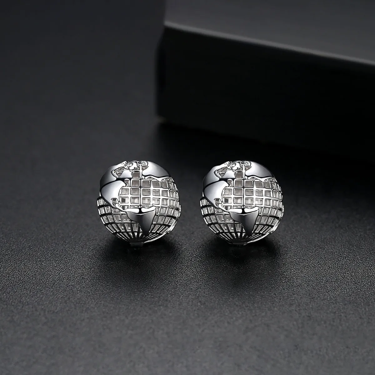 Silver-Plated Map Globe Huggie Earrings