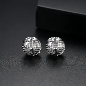 Silver-Plated Map Globe Huggie Earrings
