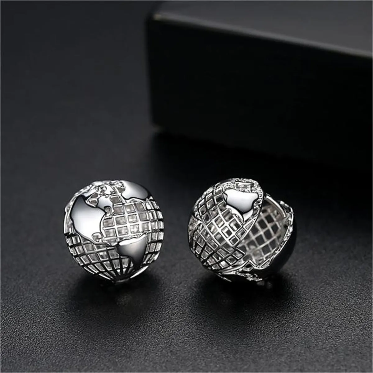 Silver-Plated Map Globe Huggie Earrings