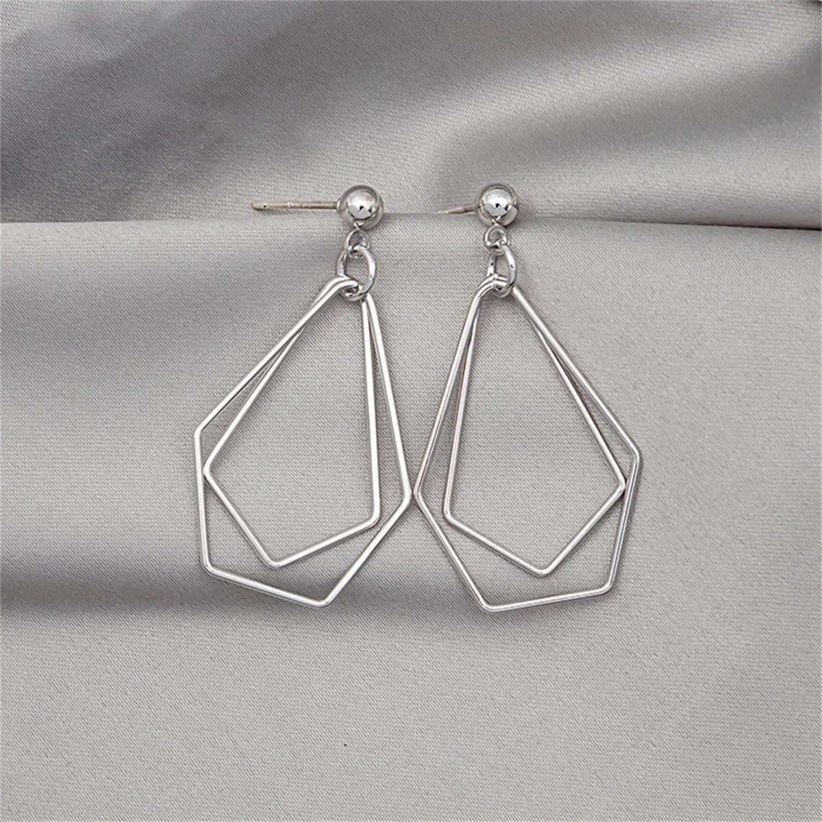 Silver-Plated Open Geometric Drop Earrings