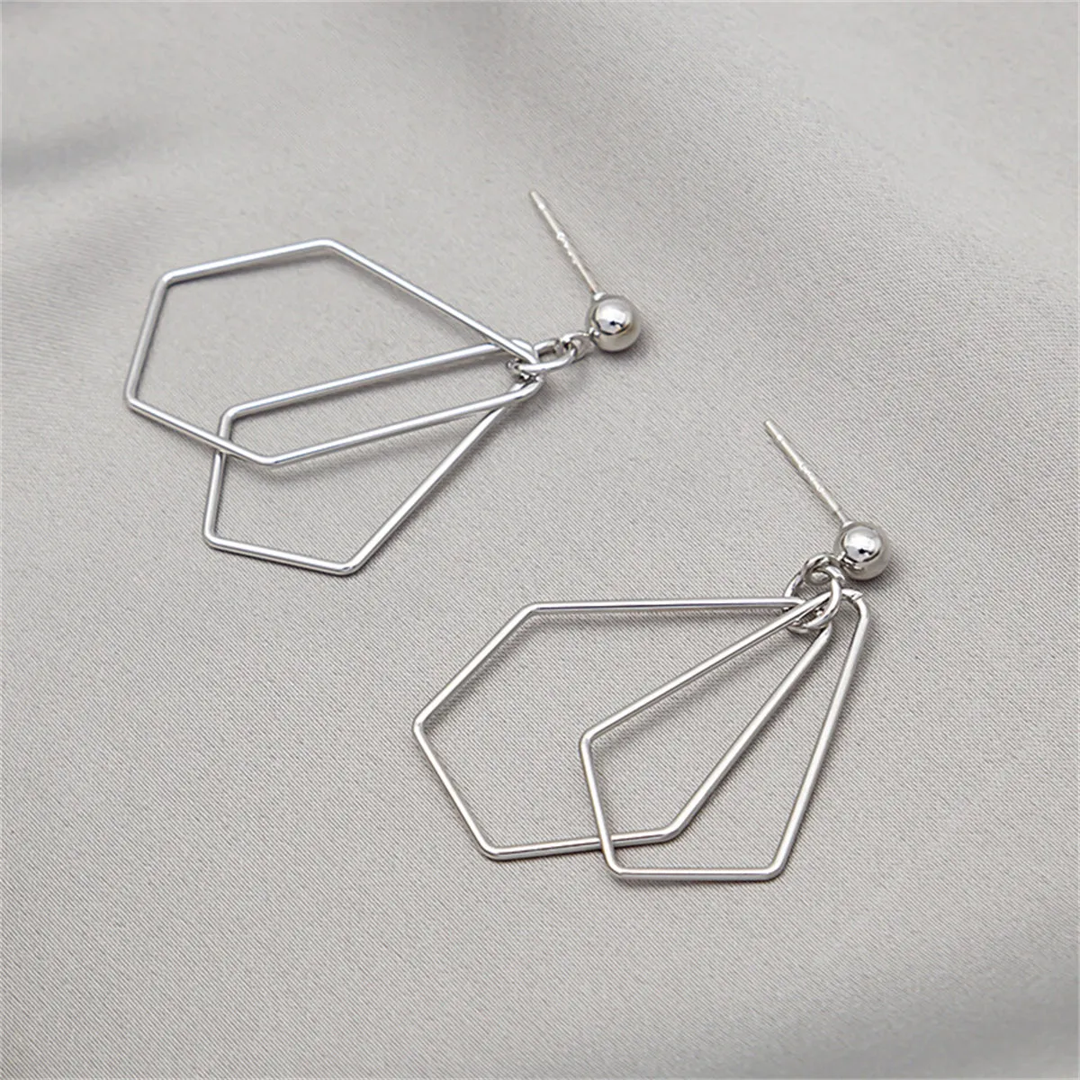 Silver-Plated Open Geometric Drop Earrings