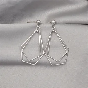 Silver-Plated Open Geometric Drop Earrings
