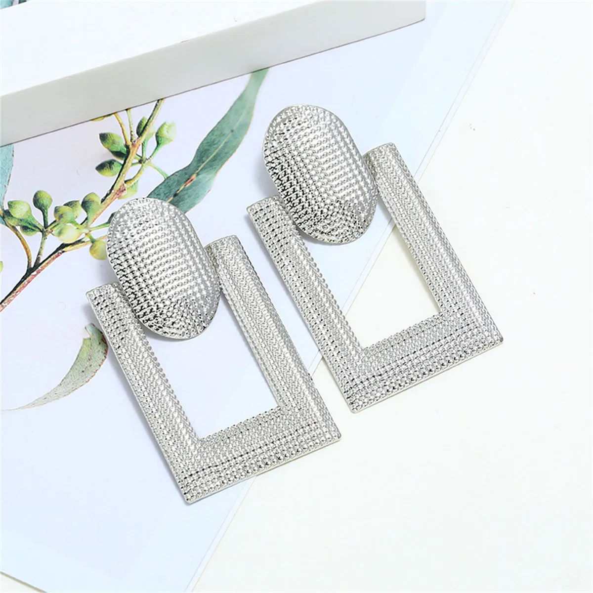 Silver-Plated Open Rectangle Drop Earrings