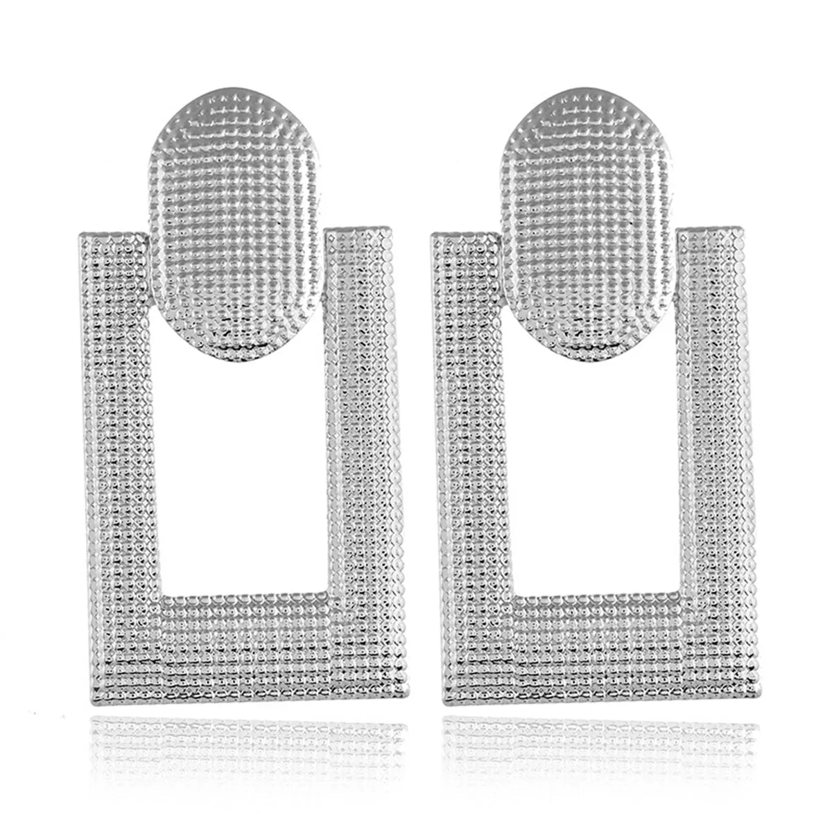 Silver-Plated Open Rectangle Drop Earrings