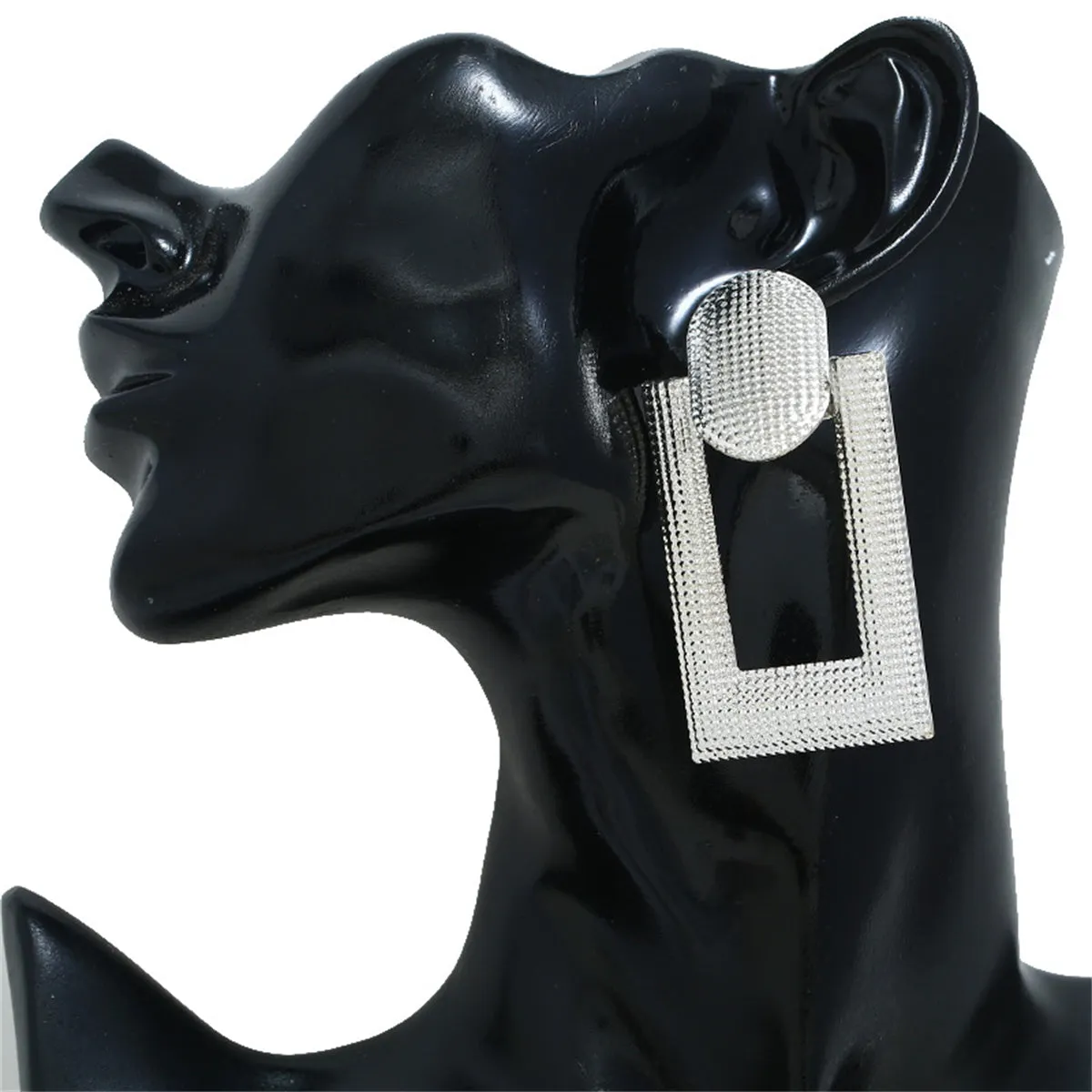 Silver-Plated Open Rectangle Drop Earrings