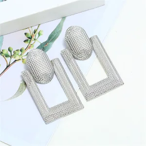 Silver-Plated Open Rectangle Drop Earrings