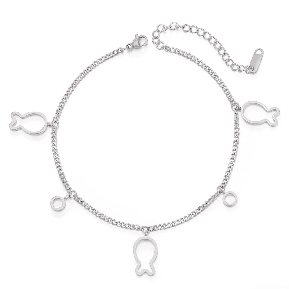Silver-Plated Openwork Fish Station Anklet