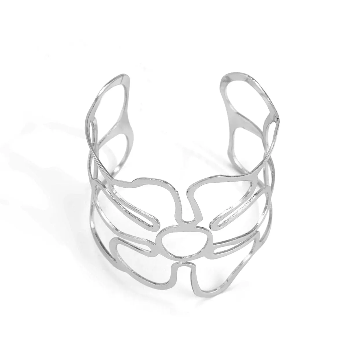 Silver-Plated Openwork Flower Cuff