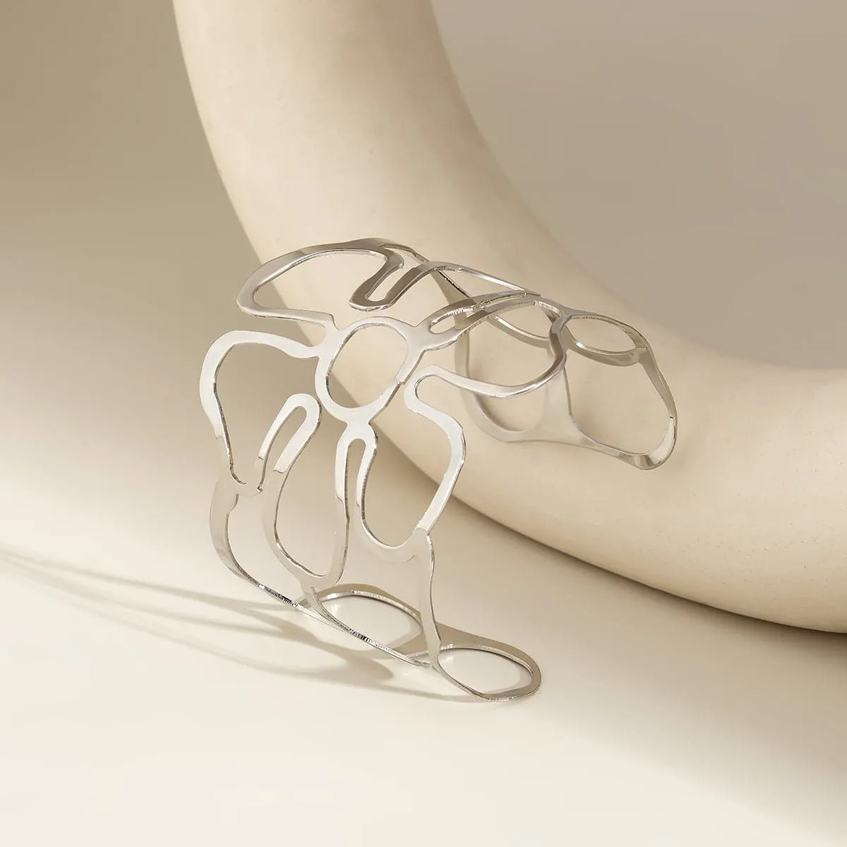 Silver-Plated Openwork Flower Cuff