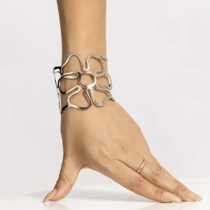 Silver-Plated Openwork Flower Cuff