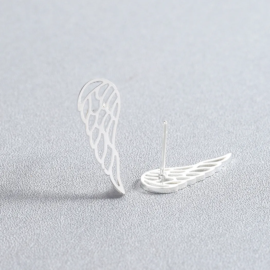 Silver-Plated Openwork Wing Stud Earrings